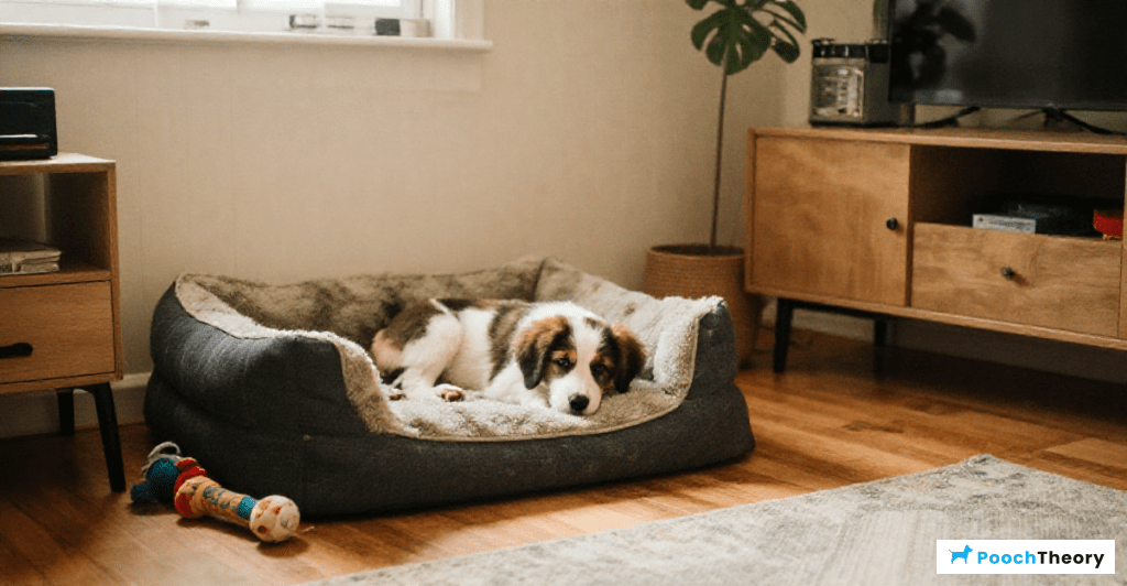 Puppy training for alone time in a small apartment, showing a peaceful environment.
